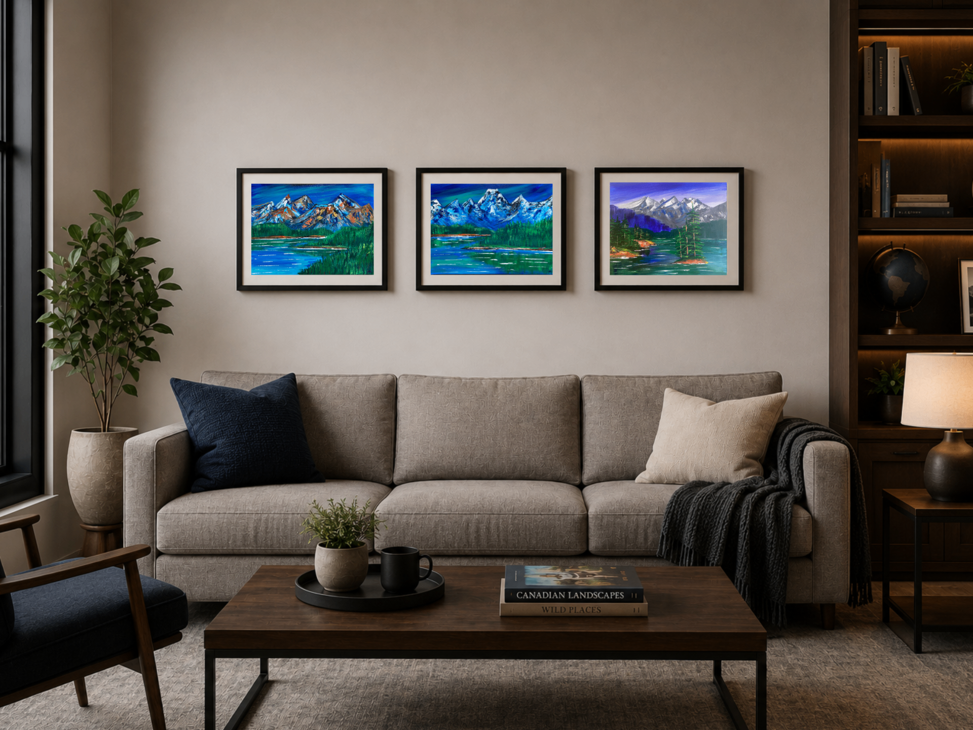 Featured landscape print displayed in a living room setting