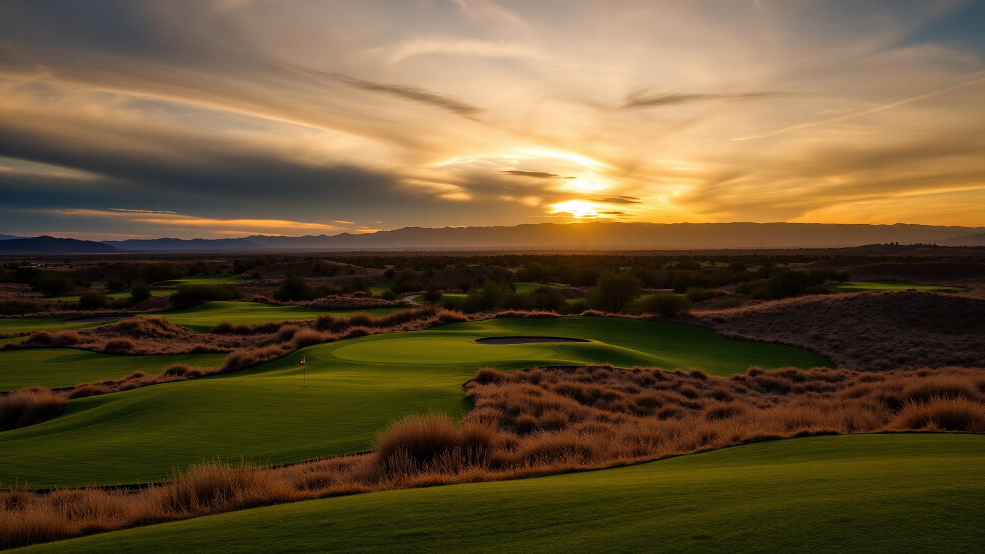 Golf course at sunset